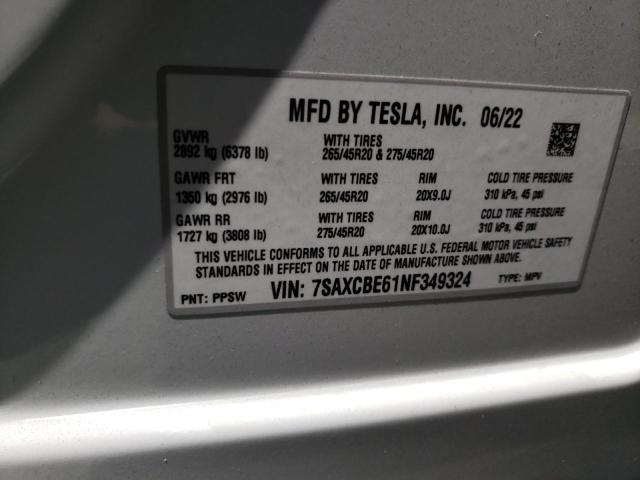 Photo 10 from auction – 2022 TESLA MODEL X with VIN 7SAXCBE61NF349324