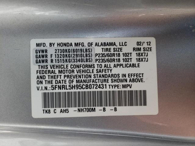 Photo 10 from auction – 2012 HONDA ODYSSEY TO with VIN 5FNRL5H95CB072431