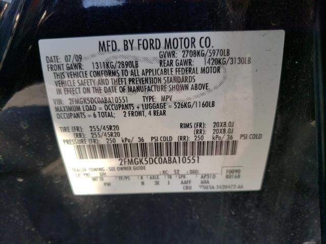 Photo 10 from auction – 2010 FORD FLEX LIMIT with VIN 2FMGK5DC0ABA10551