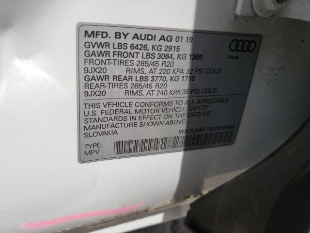 Photo 10 from auction – 2019 AUDI Q7 PREMIUM with VIN WA1LHAF73KD028400