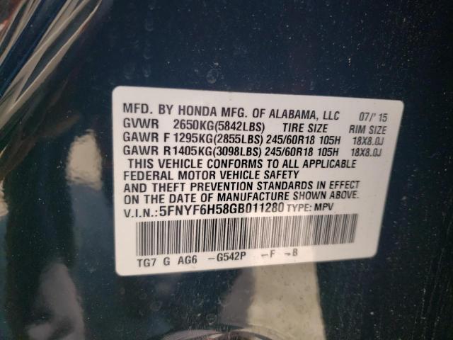 Photo 10 from auction – 2016 HONDA PILOT EXL with VIN 5FNYF6H58GB011280