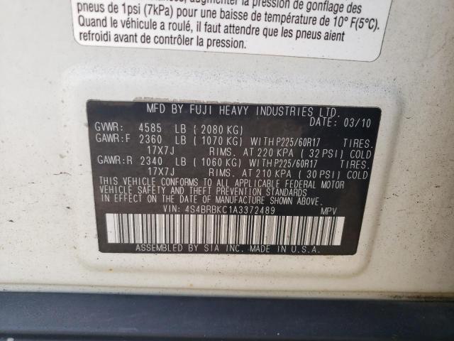 Photo 10 from auction – 2010 SUBARU OUTBACK 2. with VIN 4S4BRBKC1A3372489