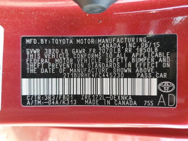 Photo 10 from auction – 2015 TOYOTA COROLLA L with VIN 2T1BURHE4FC445230