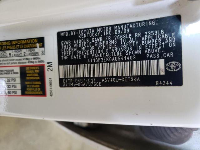 Photo 10 from auction – 2010 TOYOTA CAMRY BASE with VIN 4T1BF3EK6AU541403