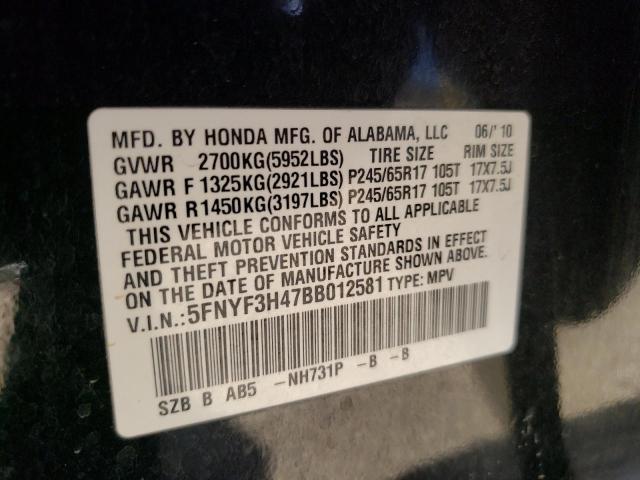 Photo 10 from auction – 2011 HONDA PILOT EX with VIN 5FNYF3H47BB012581