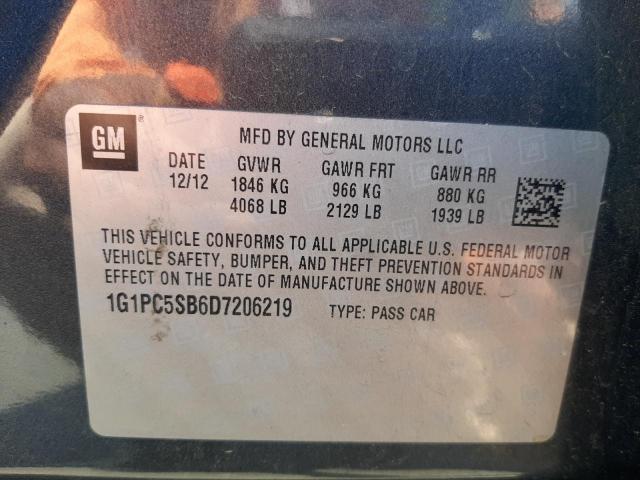 Photo 10 from auction – 2013 CHEVROLET CRUZE LT with VIN 1G1PC5SB6D7206219
