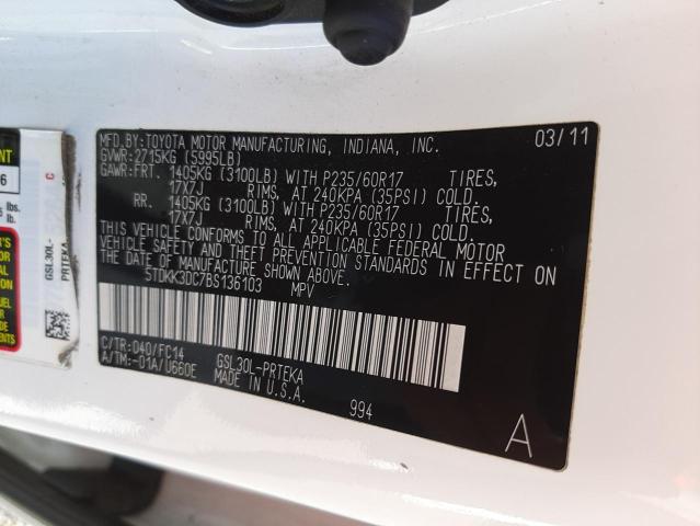 Photo 10 from auction – 2011 TOYOTA SIENNA LE with VIN 5TDKK3DC7BS136103