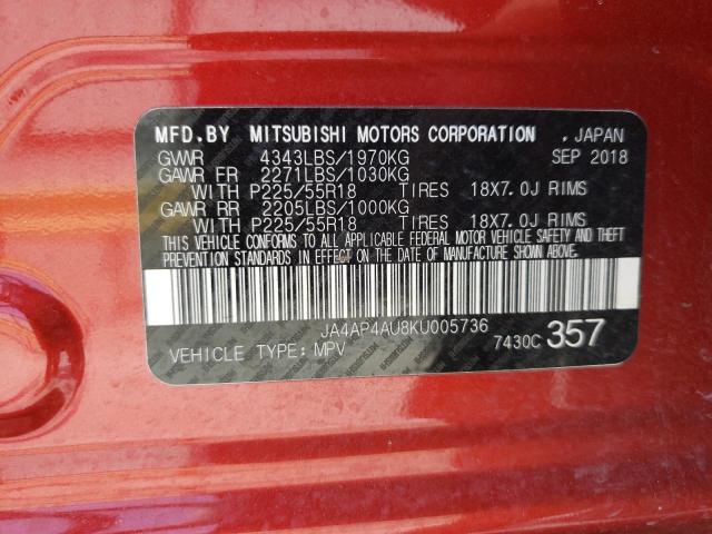 Photo 10 from auction – 2019 MITSUBISHI OUTLANDER with VIN JA4AP4AU8KU005736