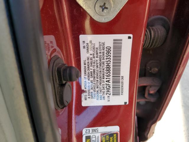 Photo 10 from auction – 2008 HONDA CIVIC LX with VIN 2HGFA16588H535960