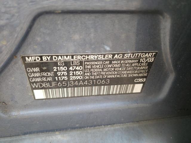 Photo 10 from auction – 2004 MERCEDES-BENZ E 320 with VIN WDBUF65J34A431063