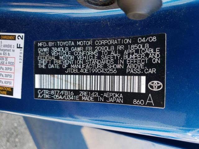 Photo 10 from auction – 2009 TOYOTA COROLLA BA with VIN JTDBL40E199043256
