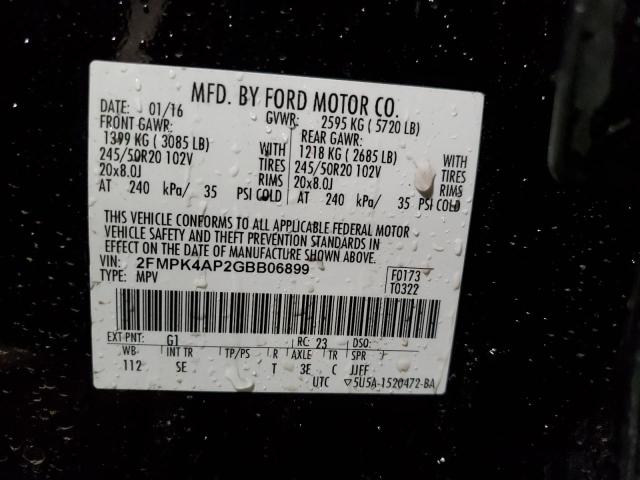 Photo 10 from auction – 2016 FORD EDGE SPORT with VIN 2FMPK4AP2GBB06899