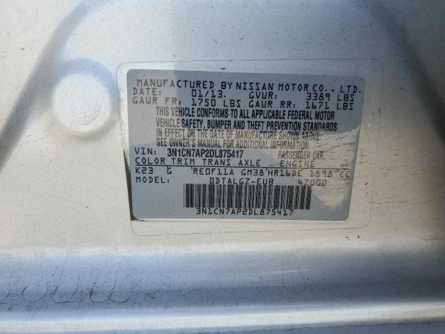 Photo 10 from auction – 2013 NISSAN VERSA S with VIN 3N1CN7AP2DL875417