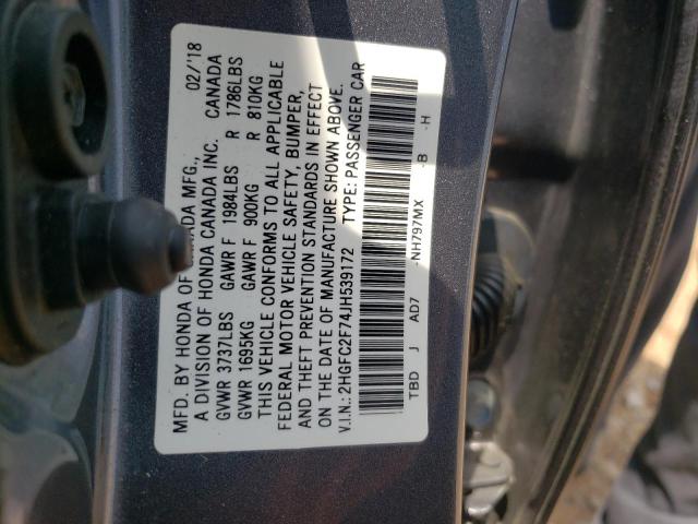 Photo 10 from auction – 2018 HONDA CIVIC EX with VIN 2HGFC2F74JH539172
