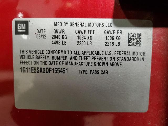 Photo 10 from auction – 2013 CHEVROLET MALIBU 2LT with VIN 1G11E5SA5DF165451