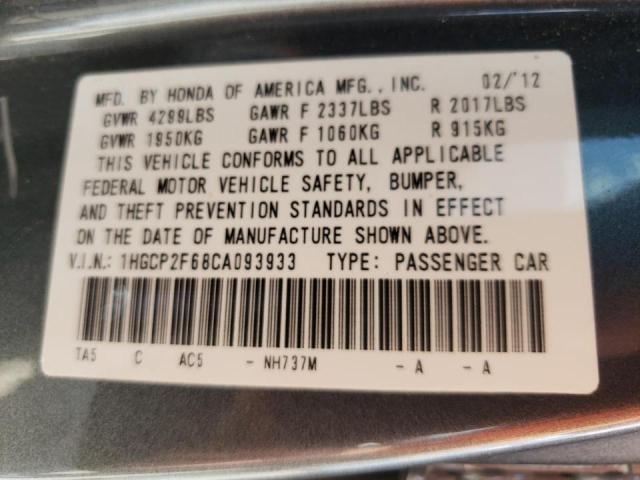 Photo 10 from auction – 2012 HONDA ACCORD with VIN 1HGCP2F68CA093933