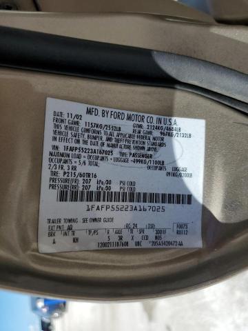 Photo 10 from auction – 2003 FORD TAURUS SES with VIN 1FAFP55223A167025