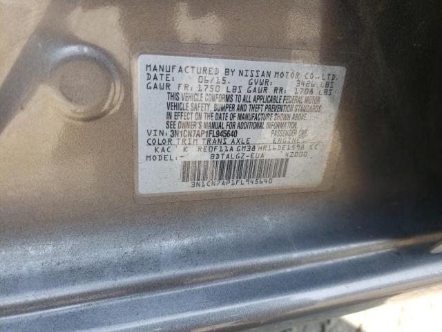 Photo 10 from auction – 2015 NISSAN VERSA S with VIN 3N1CN7AP1FL945640