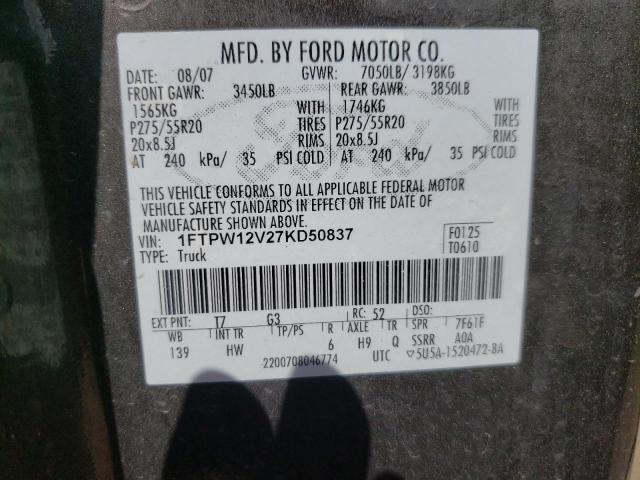 Photo 10 from auction – 2007 FORD F150 SUPER with VIN 1FTPW12V27KD50837