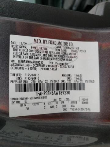 Photo 10 from auction – 2010 FORD FOCUS with VIN 1FAHP3FN6AW189230