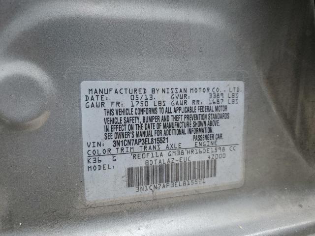 Photo 10 from auction – 2014 NISSAN VERSA S with VIN 3N1CN7AP3EL815521