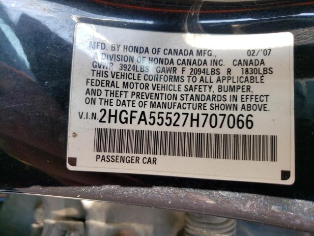 Photo 10 from auction – 2007 HONDA CIVIC SI with VIN 2HGFA55527H707066