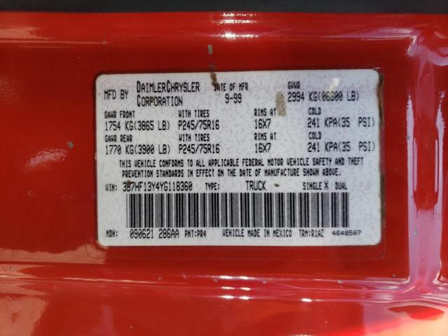 Photo 10 from auction – 2000 DODGE RAM with VIN 3B7HF13Y4YG118360