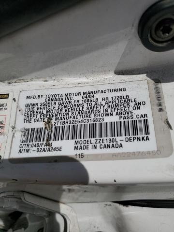 Photo 10 from auction – 2004 TOYOTA COROLLA CE with VIN 2T1BR32E54C316823