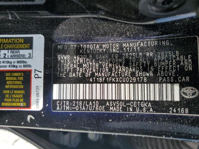 Photo 10 from auction – 2012 TOYOTA CAMRY BASE with VIN 4T1BF1FKXCU029178