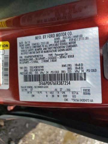 Photo 10 from auction – 2014 FORD FUSION SE with VIN 3FA6P0H76ER387254