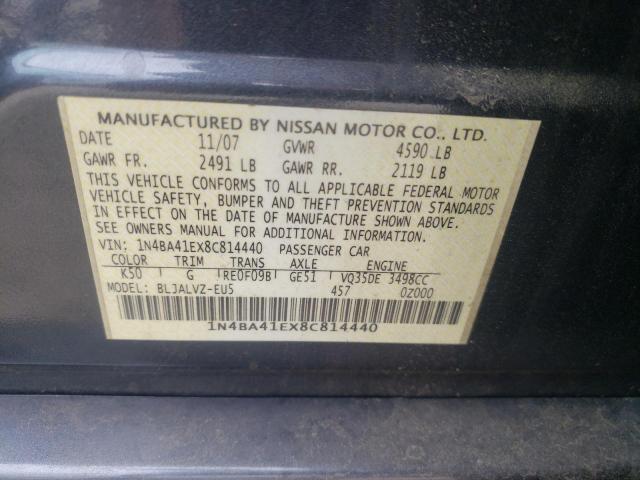 Photo 10 from auction – 2008 NISSAN MAXIMA SE with VIN 1N4BA41EX8C814440
