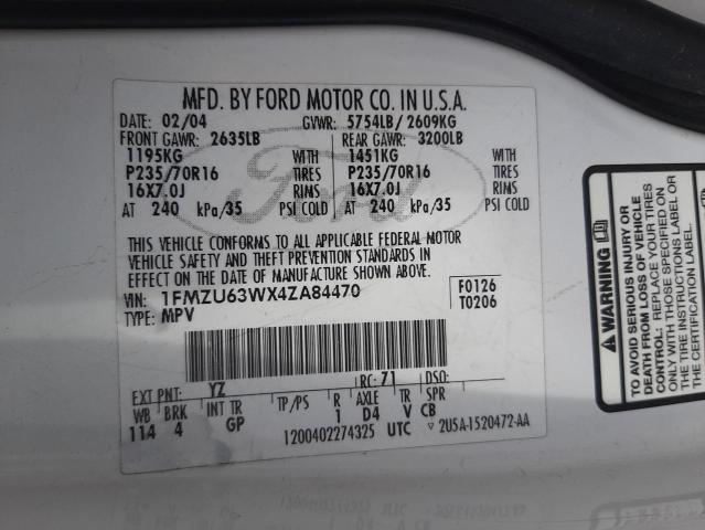 Photo 10 from auction – 2004 FORD EXPLORER X with VIN 1FMZU63WX4ZA84470