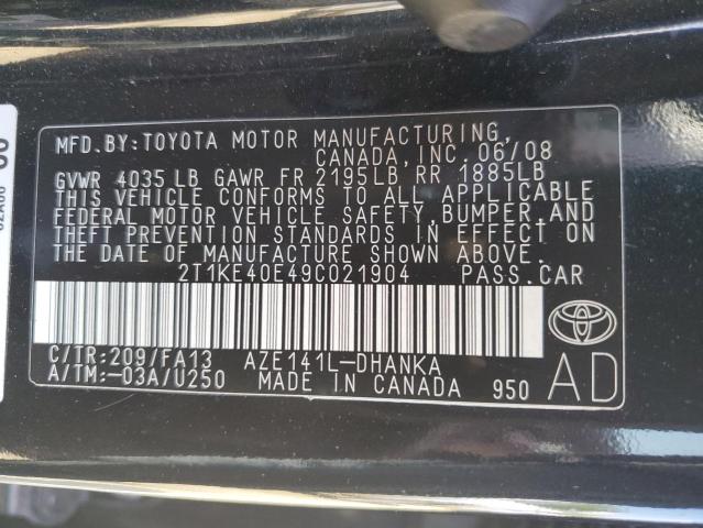 Photo 10 from auction – 2009 TOYOTA COROLLA MA with VIN 2T1KE40E49C021904