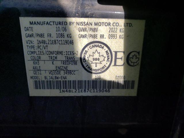 Photo 10 from auction – 2007 NISSAN ALTIMA 3.5 with VIN 1N4BL21E87C119046