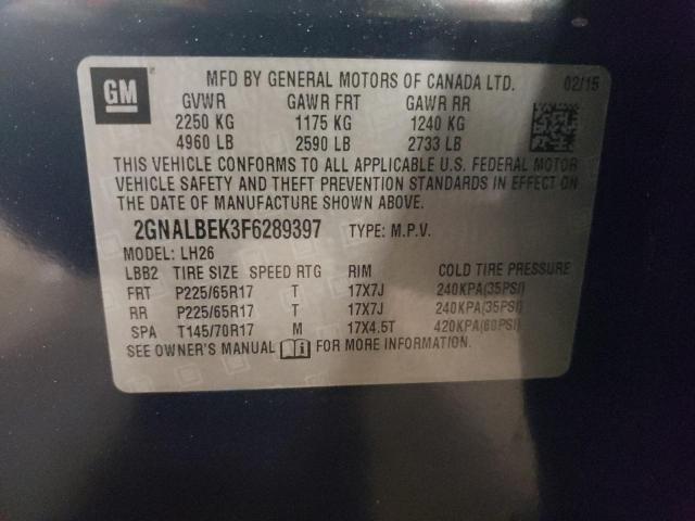 Photo 10 from auction – 2015 CHEVROLET EQUINOX LT with VIN 2GNALBEK3F6289397