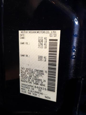 Photo 10 from auction – 2010 NISSAN MAXIMA S with VIN 1N4AA5AP0AC840926