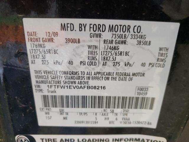 Photo 10 from auction – 2010 FORD F150 SUPER with VIN 1FTFW1EV0AFB08216