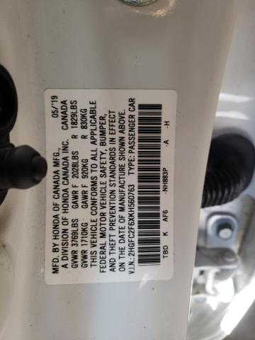 Photo 10 from auction – 2019 HONDA CIVIC LX with VIN 2HGFC2F6XKH560763