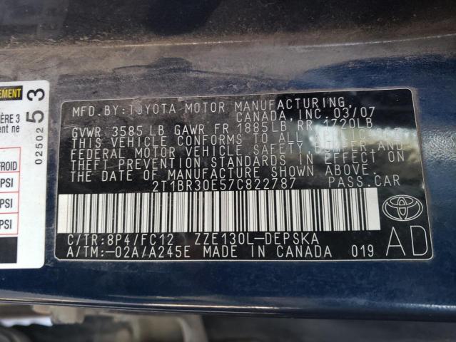 Photo 10 from auction – 2007 TOYOTA COROLLA CE with VIN 2T1BR30E57C822787