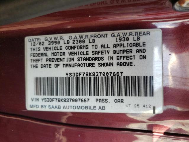 Photo 10 from auction – 2003 SAAB 9-3 SE with VIN YS3DF78K837007667