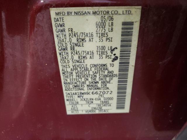 Photo 10 from auction – 2006 NISSAN PATHFINDER with VIN 5N1AR18WX6C667072