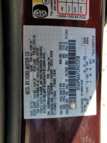 Photo 10 from auction – 2012 FORD FUSION SEL with VIN 3FAHP0JA7CR425358