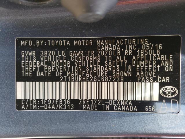 Photo 10 from auction – 2016 TOYOTA COROLLA L with VIN 2T1BURHE2GC687239