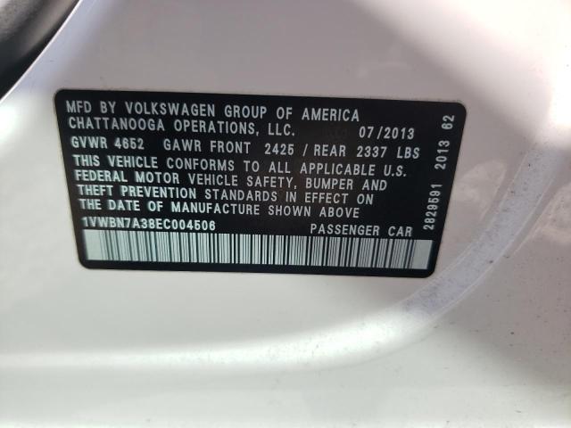 Photo 10 from auction – 2014 VOLKSWAGEN PASSAT SE with VIN 1VWBN7A38EC004506