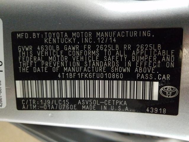 Photo 10 from auction – 2015 TOYOTA CAMRY LE with VIN 4T1BF1FK6FU010860