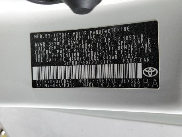 Photo 10 from auction – 2014 TOYOTA COROLLA L with VIN 5YFBURHE8EP019443