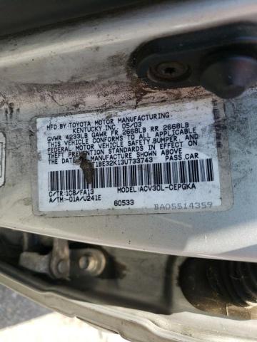 Photo 10 from auction – 2003 TOYOTA CAMRY LE with VIN 4T1BE32K13U733743