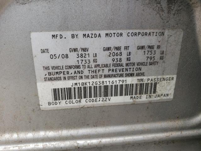 Photo 10 from auction – 2008 MAZDA 3 I with VIN JM1BK12G381161791