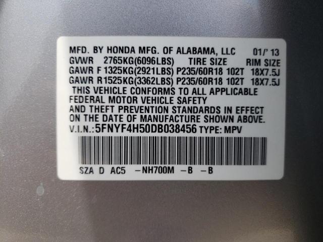 Photo 10 from auction – 2013 HONDA PILOT EXL with VIN 5FNYF4H50DB038456