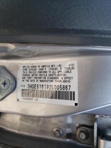 Photo 10 from auction – 2002 HONDA CIVIC DX with VIN 1HGES16192L005867
